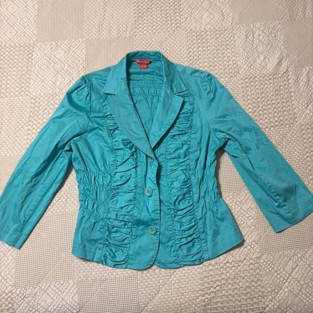 Y2K Sunny Leigh blue ruched ruffle blazer, XL